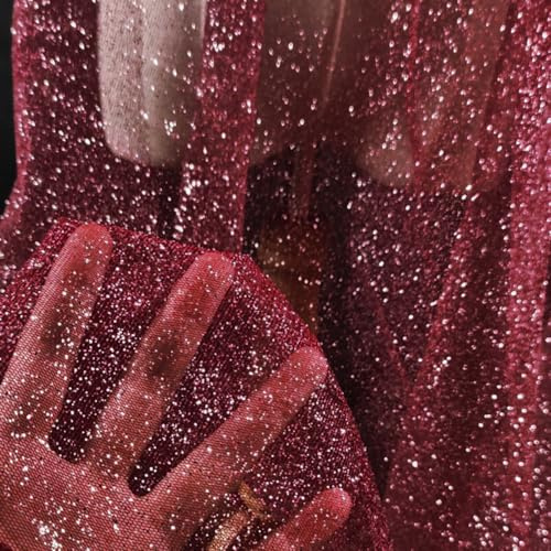 50cm x 150cm Soft Glitzer Tüllstoff Netzstoff zum Nähen, Bling Tüll Mash Stoffe Dekostoff für DIY Basteln Bekleidung Tüllrock Hochzeitskleid Schleier Vorhänge Tischdecken Hochzeit Party Deko,Weinrot