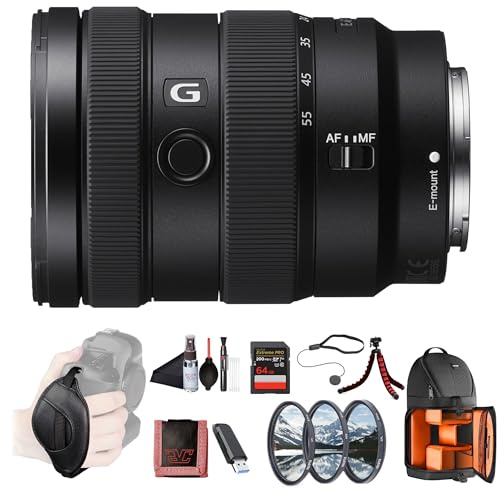 Sony E 16–55mm F2.8 G Standard Zoom Lens (SEL1655G) – APS-C E-Mount | Constant F2.8 Aperture | G Lens Optics | Filter Kit, Backpack, 64GB Card, Card Reader, Flex Tripod, Memory Card Wallet and More