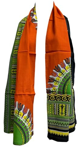 African Ethnic Traditional Print Head Scarf Wrap Neck Scarf (Orange)