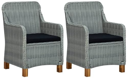 Gecheer 2X Gartenstuhl mit Kissen Gartenmöbel Gartensessel Stuhl Stühle Sessel Rattansessel Essstuhl Balkon Terrasse Poly Rattan Hellgrau