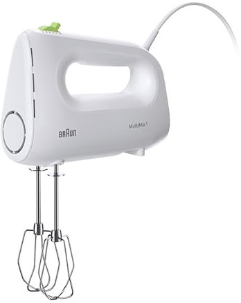 Braun Household MultiMix 1 HM 1100 WH Batteur à main - Batteur 4 vitesses plus Turbo, technologie FastMix, EasyClick, fouet inclus, Utilisation d'une seule main, 450 W, Blanc