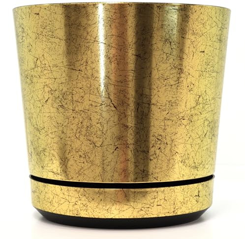 Dekorativer Blumentopf mit Untersetzer 32 cm Muster 012 - Altgold - 19 L - Robuster Kunststofftopf - Elegante Deko für Palmen & große Pflanzen - Verschönern Sie Ihr Zuhause mit modernem Design