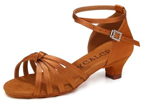 YCALCP Latein Tanzschuhe Mädchen Satin Niedrigem Absatz Tango Salsa Gesellschaftstanz Ballsaal Schuhe, Modell DJXGG