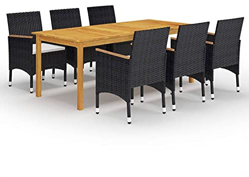 Tidyard 7-TLG. Polyrattan Sitzgruppe Garten-Essgruppe, Gartenmöbel Set 6 Stühle mit Tisch, Gartengarnitur Sitzgruppe Garten Sitzgarnitur Balkonmöbel Terrassenmöbel Gartenlounge Schwarz