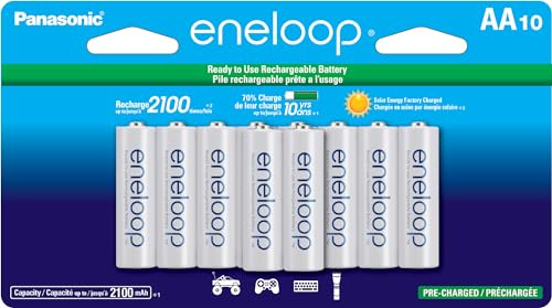 Eneloop Panasonic BK-3MCCA10FA AA 2100 Cycle Ni-MH Pre-Charged Rechargeable Batteries, 10-Battery Pack