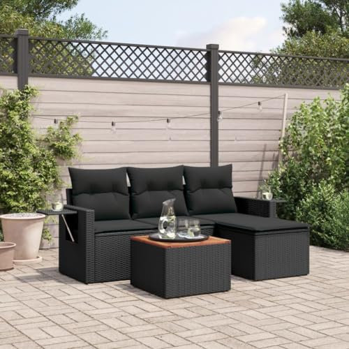 Festnight Balkon Lounge Rattan mit Stauraum Gartenlounge Klein Sofa Balkon Ecklounge Rattansofa Sitzecke Balkon Klein Gartensofa Ecksofa Garten Lounge Sofa Outdoor Balkonmöbel Couch Gartenmöbel