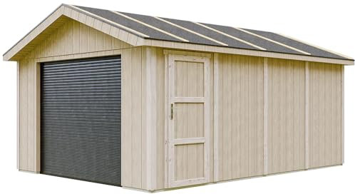 Garage di qualità premium 17 m²- L378xL530 cm- garage per auto, moto, biciclette e macchine da giardinaggio - Costruzione con pannelli LP Smartside - Capannone da giardino Timbela M991B