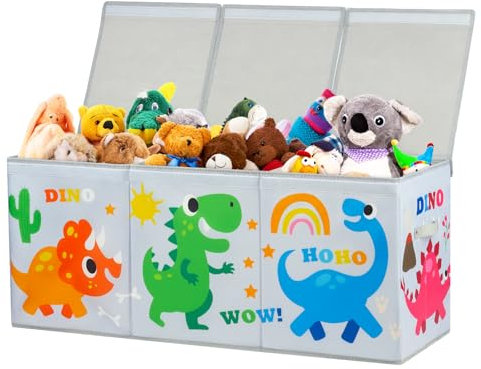 Decalsweet Cartoon Dinosaur Extra Large Kids Toy Storage Box with Lid,Foldable Oxford Toy Storage Organizer Box for Boys-96×32×40cm-Lightweight Toy Chest with Handles for Bedroom Nursery