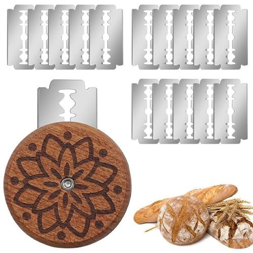 Kiuiom Taglierino per Pane,Coltello da Pane,Lama Pane,Coltello per Impasto Coltello da Panettiere con Sacchetto in PP E 15 Lame per Intagliare Pane Crudo Coltello per Segnare Modello Giglio