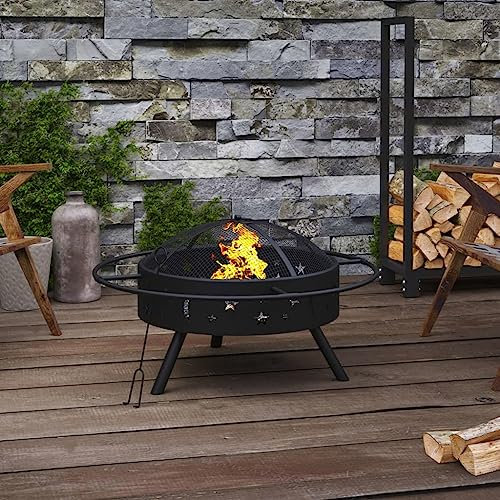 Articles de maison, brasero avec tisonnier 70 cm XXL acier, meubles de costume