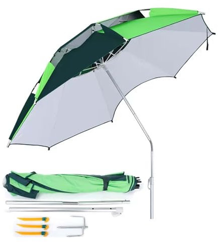 Sonnenschutz Strandschirm, 220 Cm Tragbarer Outdoor Fischerschirm Verstellbarer Winkel UV-Schutz Für Strand Terrasse Garten Außenbereich Bartisch(240CM/8FT)
