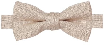 BELLUNO Warm Beige Bow Tie Pre-Tied for Teenagers and Youths, Cotton Linen Blended Bowties