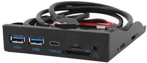 USB3.2 GEN1 Typ C Diskettenlaufwerk Panel, 6 Anschlüsse, 3,5 Zoll Frontplatte mit 2 USB 3.0, USB C, Audio, SD, TF Anschlüssen, USB Frontplatten Hub für XP 7 8 10 11 2003,Linux