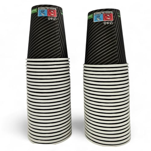 Terryshop74 Lot de 100 verres XXXL 250 ml en papier pour boissons chaudes et froides cappuccino the bière boissons gazeuses (Noir rayé)