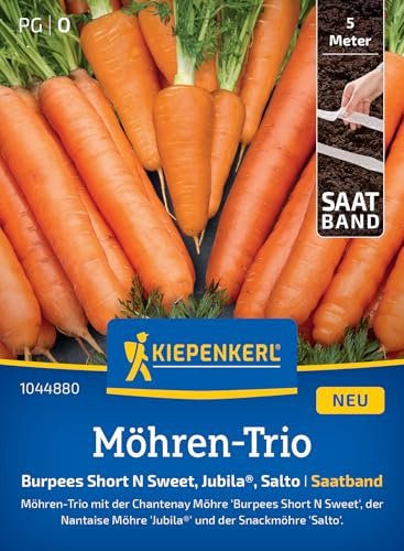 Kiepenkerl Möhren-Triosamen Short 'N Sweet 1044880, Salto, Jubila | Möhrensamen für süße Chantenay & knackige Sommermöhren, Saatband für Topf & Hochbeet