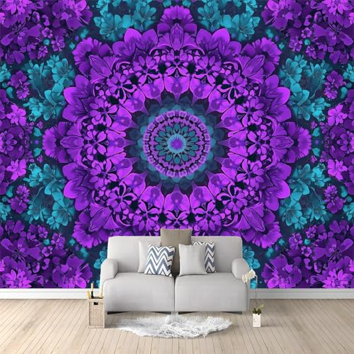 Fototapete Mandala-Blumen Lila 250x175 cm 3D Vliestapete Wandbild, Mustertapete Moderne Wandtapete, Wohnzimmer Schlafzimmer Kinderzimmer Büro Flur Wanddeko