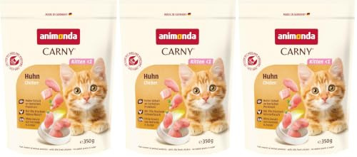 Carny Katzen Trockenfutter Kitten mit Huhn (1 x 350g), Kitten Getreide und Zuckerfreies Trockenfutter von animonda für wachsende Katzen (Packung mit 3)
