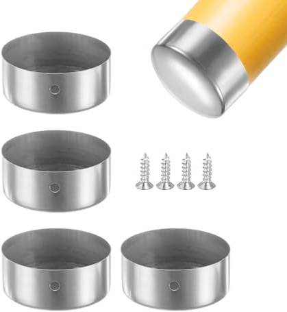 M METERXITY 4-Pack Handrail End Caps, 1.97 Inch/50mm ID, Silver Tone | Stainless Steel, Round Handrail End Caps, for Furniture, Stair, Guardrail Tube End Cover