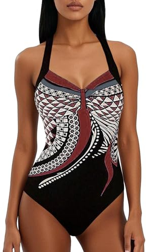 Generisch Damen Bauchweg Push Up Badeanzug - V-Ausschnitt, Shaping Effekt, Schwimmanzug, Sport Bademode, Große Größen, Einteiliger Badeanzug, Wein