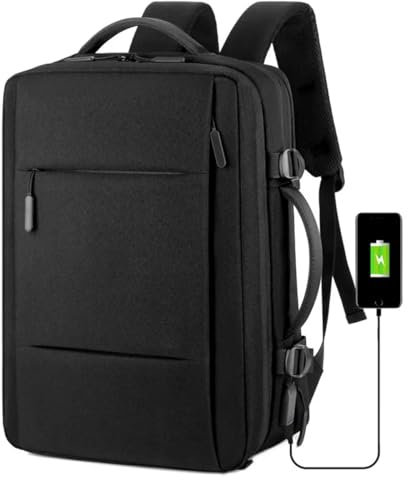 Zaino da viaggio da 36-55 litri per porta PS5 Pro/PS5/PS5 Slim/PS, grande capacità, zaino espandibile per computer portatile, borsa impermeabile con connettore USB per accessori PS5 Slim/PS5, Nero
