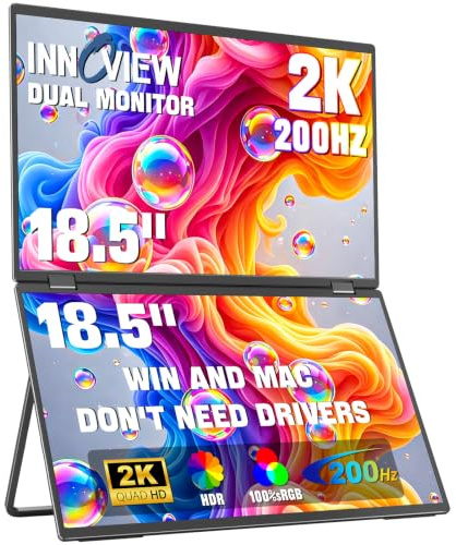 InnoView 18 2K 100Hz Portable Monitor 100% sRGB Portable Dual Monitor for Laptop 315°Adjustable Screen Extender for Windows Mac with Type-C HDMI DP Foldable Monitors Portatil(No Driver Needed)