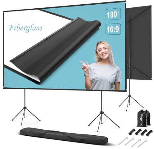 Outdoor Projector Screen and Stand, 180 inch 16:9, Portable Projector Screen, High Gain Fiberglass, Sturdy Backing, Wind-Resistant Projection Screen, Tripod/Wall Mount, for Garden Party, Home Cinema