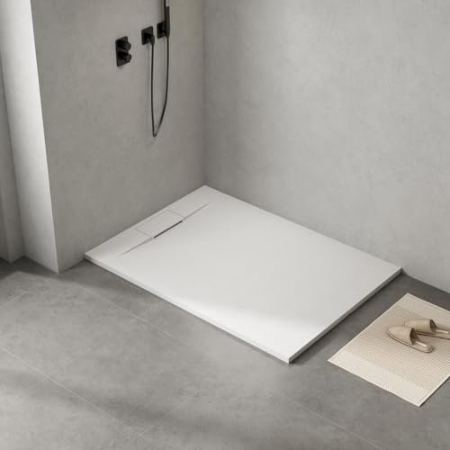 WITEN&NOCK Duschwanne 140x100 cm SMC Brausewanne weiß Steinoptik Anti-Rutsch Duschtasse Höhe 3,2 cm superflach Brausetasse