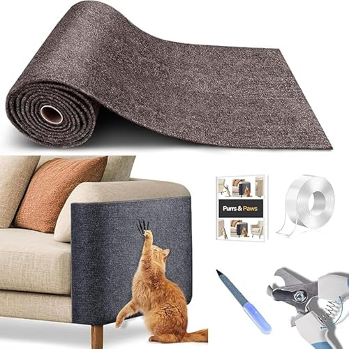 Rascador para Gatos Sofá Adhesivo 200 x 40cm – Protege tu Sofá de Arañazos, Super Fácil de Instalar, Ultra Resistente y Duradero, Ideal para Gatos, Solución Rápida para Muebles en Casa (Beige)