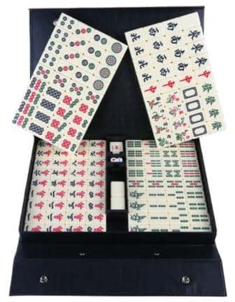 Kinesiska Mahjong-brickor Mahjong-set 144 graverade brickor vita 36-44 mm förvaringsfodral familjespel for 4 spelare kinesiska regler(42MM)