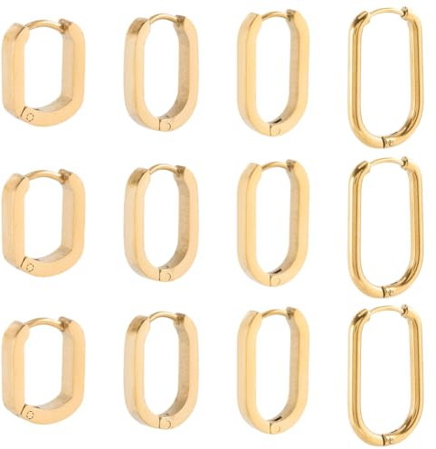 SUNNYCLUE 1 låda med 8 par Huggie örhängen i 4 stilar, rostfritt stål, ovala, guld, tjocka, moderna, 18k äkta guldpläterade, tillbehör för smyckestillverkning, örhängen H