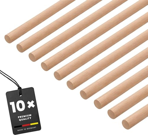 KGM 10x Holzstäbe Ø6 mm x 1m Rundstab aus Buche, Perfekt zum Basteln, DIY Projekte und Kreative Raumgestaltung - Unbehandelt und Vielseitig Einsetzbar - Made in Germany