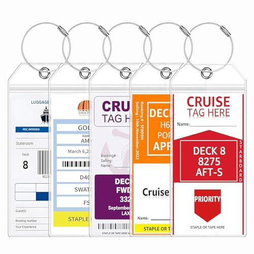 Aruigu 5 Pack Kofferanhänger für Kreuzfahrten, XXL Robuste Wasserfeste PVC Transparente Gepäckanhänger für Aida TUI Mein Schiff, mit Verschraubbaren Metallband, Cruise Luggage Tag