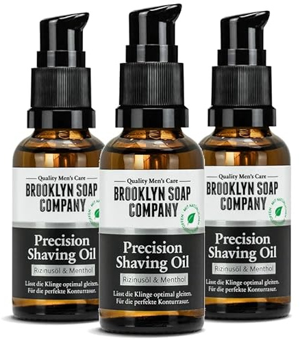 Brooklyn Soap Company, Precision Shaving Oil 3 x 30 ml | Rasieröl für die präzise Rasur von Konturen & Bart - Bartöl mit Rizinusöl & Menthol - 3er Set