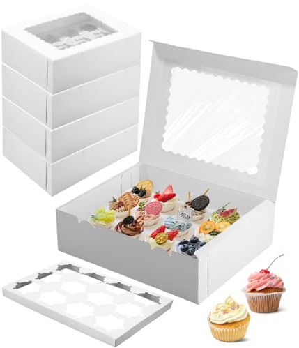 Lovava Lot de 10 Boîtes à Cupcakes, Boite Cupcakes 12 Trous, Boîte à Muffins à Cupcakes, Boite a Cupcake avec Fenêtre Transparente, Boîtes à pâtisserie pour cupcakes, Pâtisseries, Biscuits, Desserts