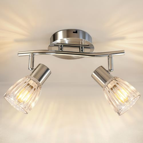 Unikcst Led Deckenstrahler 2 Flammig E14, Chrom Wandlampe Schwenkbar 350° | Moderne Deckenlampe Spot Glas, LED Wandstrahler für Küche Schlafzimmer, Ohne Leuchtmittel, E14 Fassung bis 40W