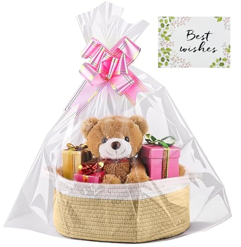 VIDSTW Präsentkorb Leer Incluye Bolsa Embalaje y Cinta Cesta para Regalo Hecho de Algodón Cesta de Regalo Vacía Con Asas Cajitas Organizadoras para Pascua Baby Showers Navidad（Caqui Blanco）