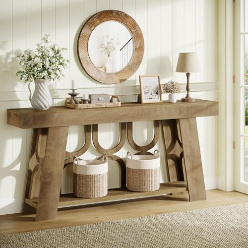 Tribesigns Konsolentisch, Schmaler Sofatisch Holz mit 2-Stufigem Stauraum, 160 cm Flurtisch Beistelltisch für Flur, Wohnzimmer oder Schlafzimmer, Diele, Hellbraun