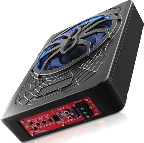 OiLiehu Subwoofer para Coche de 10 Pulgadas y 1200W, Subwoofer con Sonido Envolvente Estéreo, Amplificador de Audio Integrado, con Luz Ambiental LED Azul