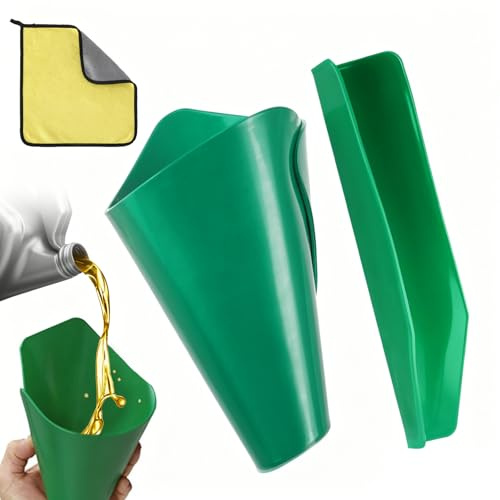 2 PCS Oil Funnel Flexible Funnels For Car, 37 x 17cm Reusable Foldable General Oil Change Draining Tool with Cleaning Towels for Discharging Oil From Cars Trucks Motorcycles