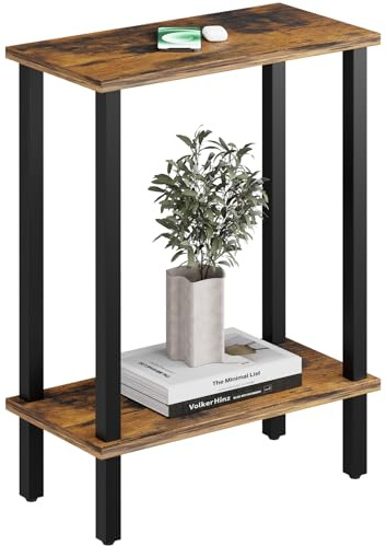 Small Narrow Side Table, 2-Tier for Living Room, Bedroom,Brown,40x20x57cm