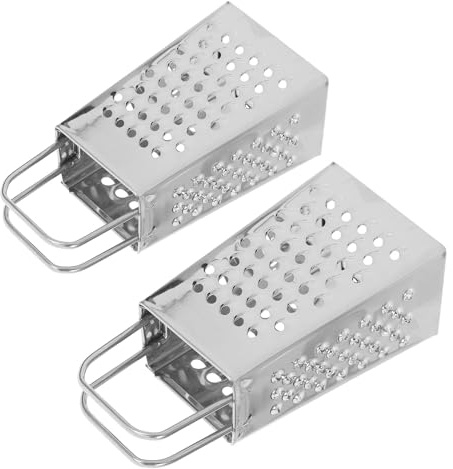 SECFOU Rallador de Queso y Patatas Pequeño de Acero Inoxidable, Mini Rallador Manual de Cocina con 4 Lados Multifuncional para Verduras y Limón, 2 Piezas Plateadas Portátiles