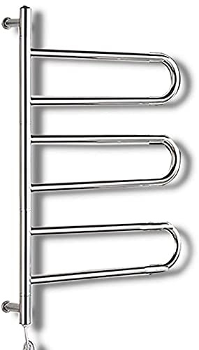 JIIPOREGJ Electric Towel Warmer, 180 ° Swivel Wall Mounted Electric Heated Towel Rail, Bathroom Radiator with 3 Folding Arm, Energy Efficient 304 Stainless Steel Heated Towel Rack,Plug in,Hardwired
