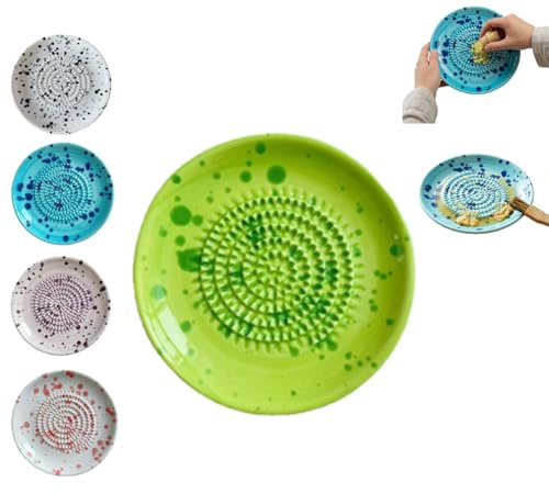 Ceramic Garlic Grater Plate, Handmade Ginger Garlic Grater Dish, Decorative Mincer for Ginger, Garlics, Onion, Cheese, Easy Clean Kitchen Grater-Tool (Green)