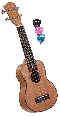 CASCHA HH 2024 Premium Soprano Ukulele en caoba con cuerdas de AQUILA