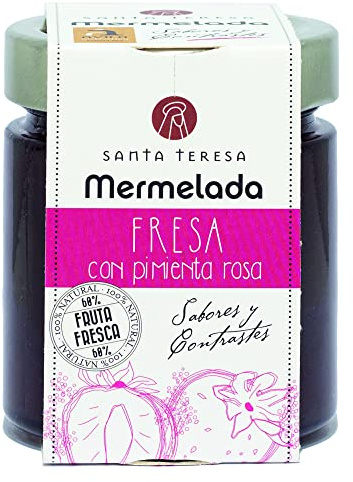 Santa Teresa - Mermelada Sabor Fresa Con Pimienta Rosa. Sin Conservantes Ni Aditivos. Sin Gluten - Formato En Tarro De Cristal 240 Gramos