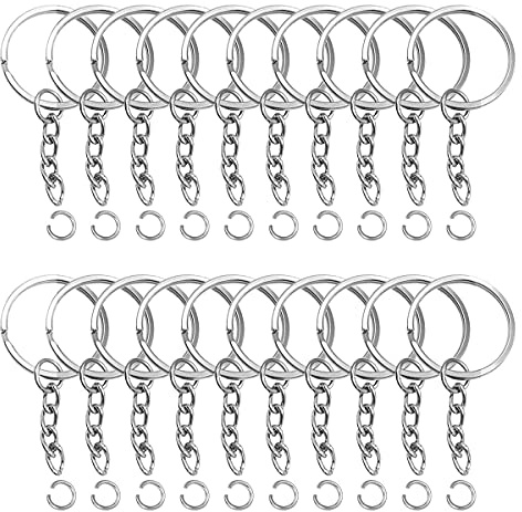 Anelli Portachiavi Ganci 100 Pezzi Portachiavi Anelli Cerchio con Catena per Porta Chiavi Mestieri Lavori di Bricolage Key Chains Argento