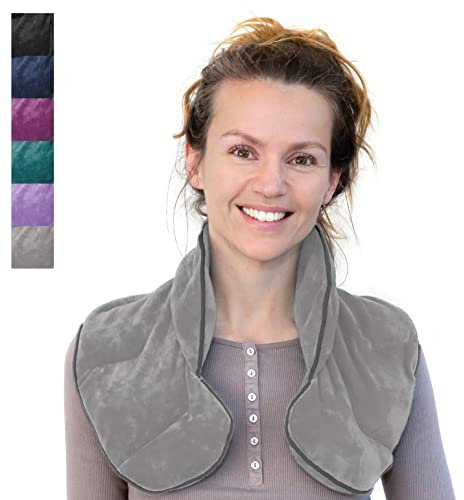 Qomfor Körnerkissen Nacken Schulter - Wärmekissen Mikrowelle - Weizen un Lavendel gefüllt - Körnerkissen Mikrowelle zur Schmerzlinderung, Näcken Schulter, Rücken - Hellgrau