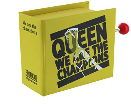 Hand-cranked Music Box/Musical Box Made of Illustrated Cardboard in The Shape of a Book with 18-Note Musical Mechanism - We are The Champions (Queen - Freddie Mercury)