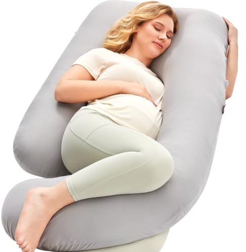 Momcozy Pregnancy Pillows for Sleeping, U Shaped Full Body Pillow for Pregnancy Women with Removable Jersey Cotton Cover, 57 Inch Maternity Pillow, Grey