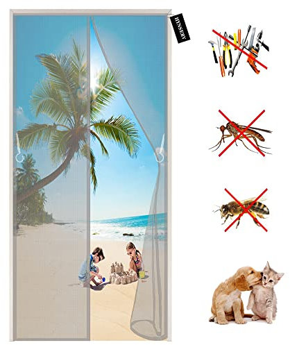 Magnet Fliegengitter Tür Insektenschutz 70 x 240 cm Magnetischer Fliegenvorhang Moskitonetz Automatisches Schließen für Balkontür Kellertür Terrassentür Klebemontage ohne Bohren - Grau A